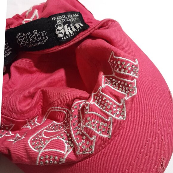 Y2k Skin Industries Pink Bling Rhinestone Distressed Cap - Picture 2 of 5